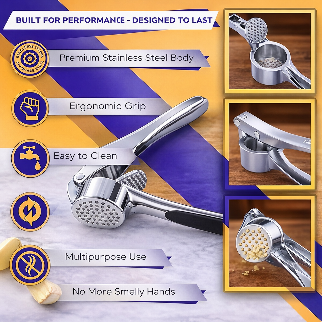 🧄 Premium Stainless Steel Garlic Crusher